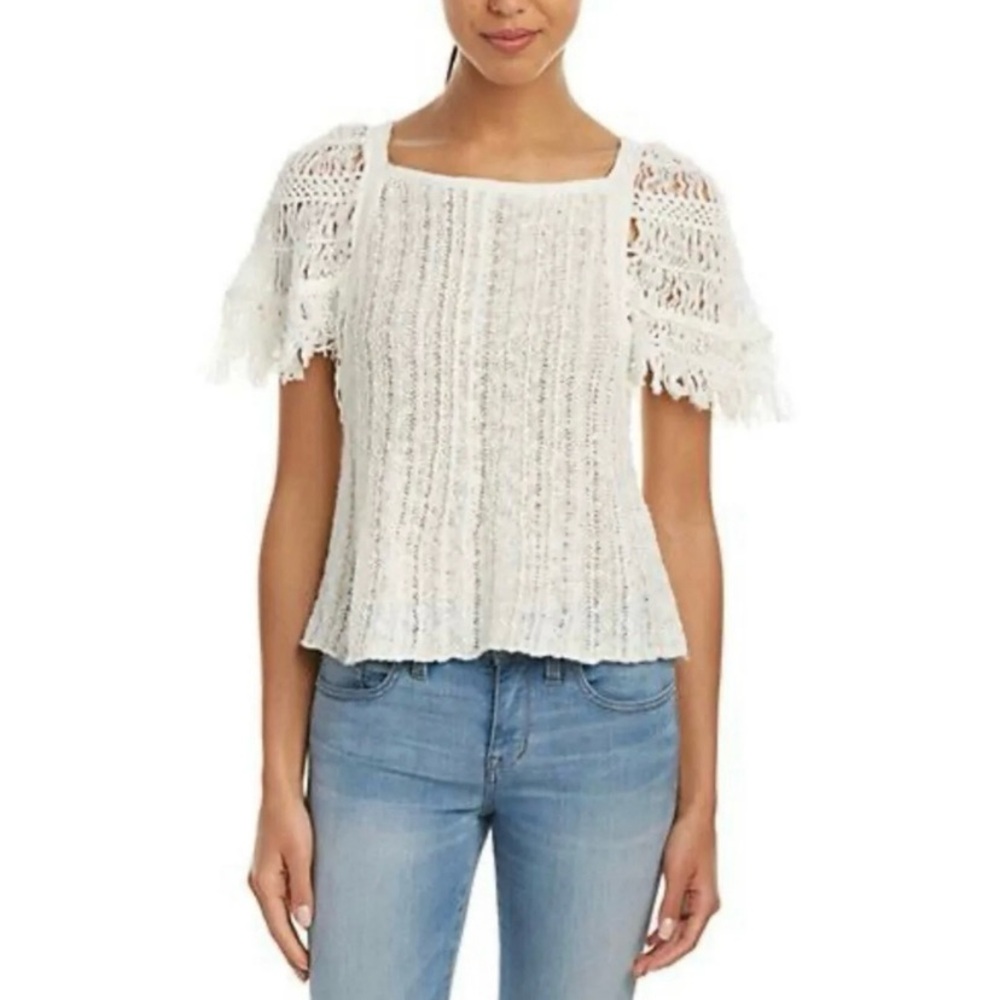 FREE PEOPLE Blackbird Macrame Blouse in Ivory Size Medium